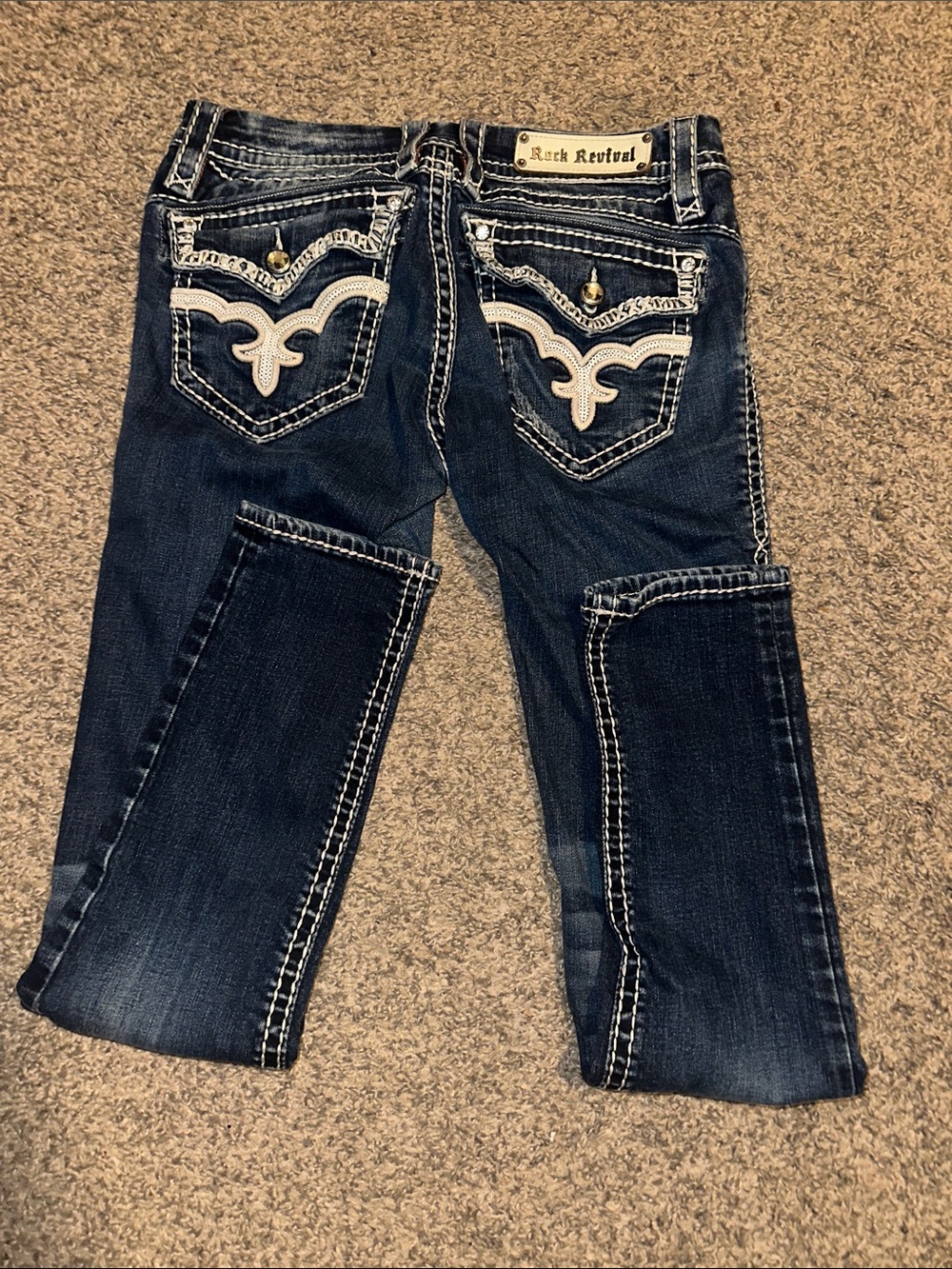 Rock Revival Women's Dark Blue Embroidered Pocket Jeans